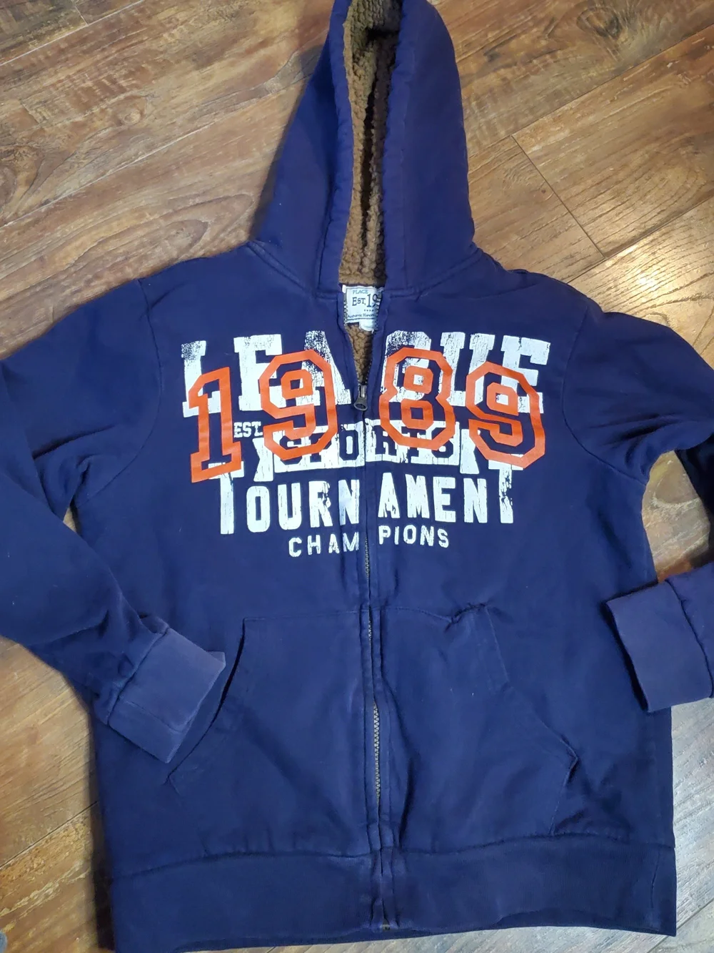 The Children's Place Navy Zip-Up Hoodie with Orange '1989' Applique